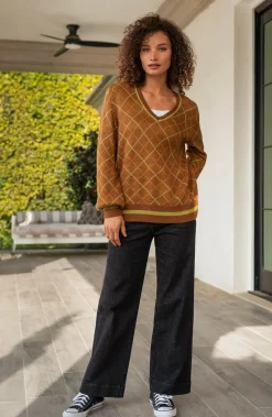 Sweaters|Tees-Liverpool Los Angeles LONG SLEEVE V NECK SWEATER Caramelmulti