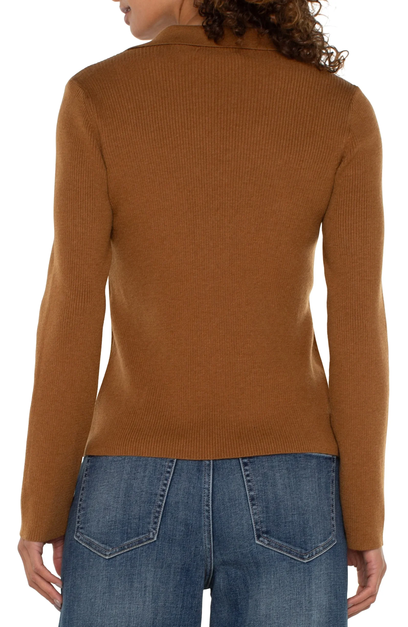 Tees|Sweaters-Liverpool Los Angeles LONG SLEEVE V-NECK COLLARED SWEATER Turmeric