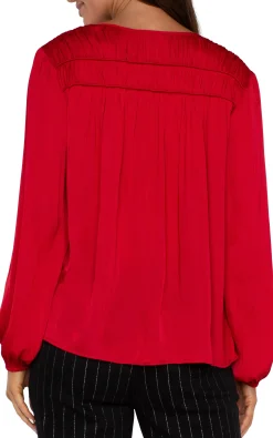 Tops-Liverpool Los Angeles LONG SLEEVE V-NECK WOVEN BLOUSE Tangored