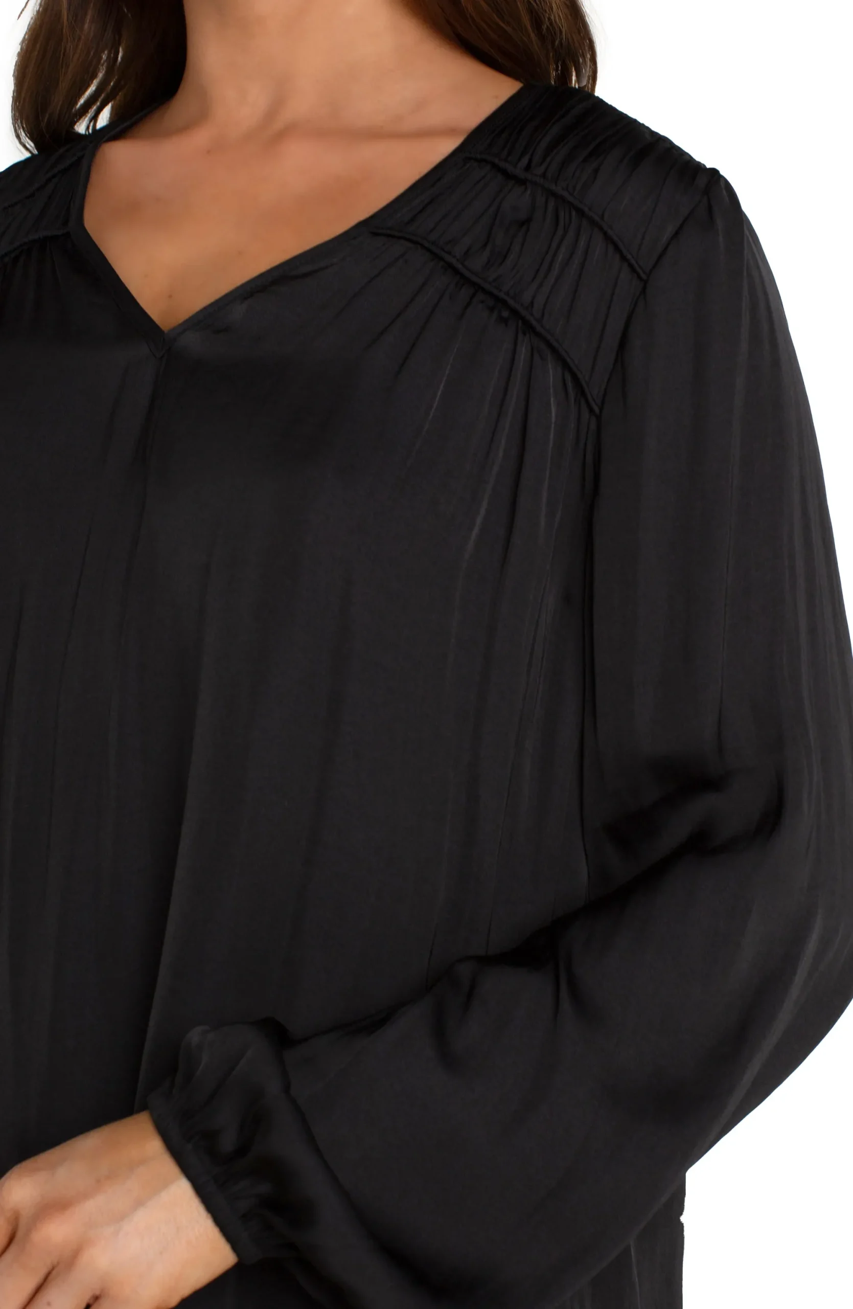 Tops-Liverpool Los Angeles LONG SLEEVE V-NECK WOVEN BLOUSE Black