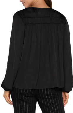 Tops-Liverpool Los Angeles LONG SLEEVE V-NECK WOVEN BLOUSE Black