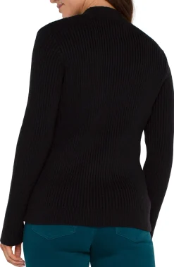 Tees|Sweaters-Liverpool Los Angeles MOCK NECK CABLE SWEATER Black