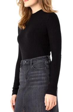 Tees-Liverpool Los Angeles MOCK NECK LONG SLEEVE KNIT TOP Black