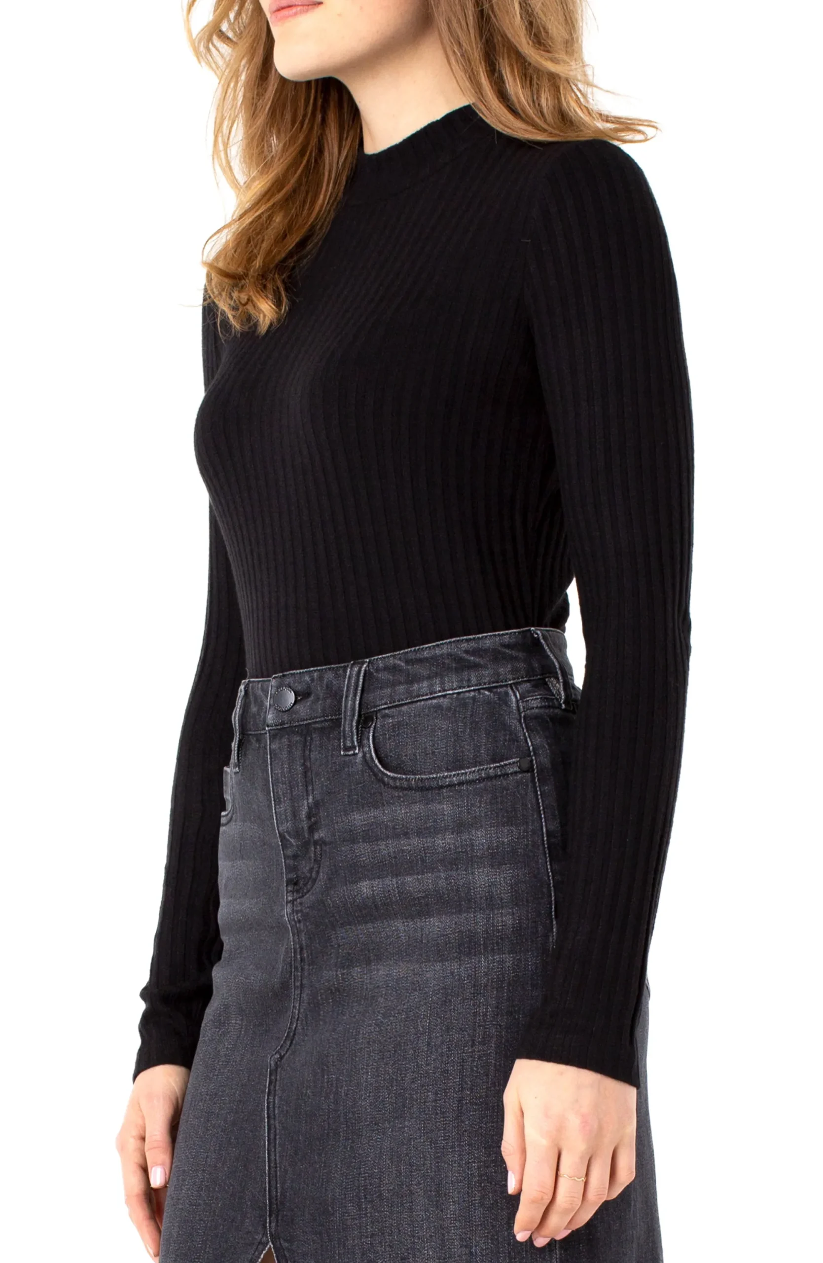 Tees-Liverpool Los Angeles MOCK NECK LONG SLEEVE KNIT TOP Black