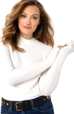 Tees-Liverpool Los Angeles MOCK NECK LONG SLEEVE KNIT TOP Snow