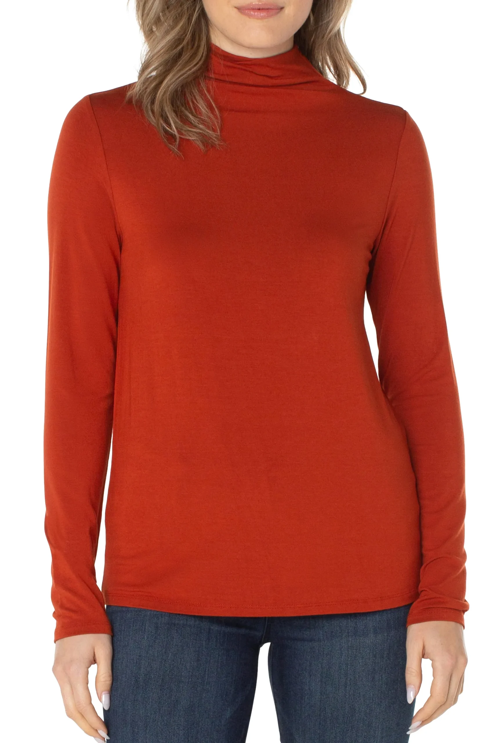 Tees-Liverpool Los Angeles MOCK NECK LONG SLEEVE KNIT TOP Terracotta