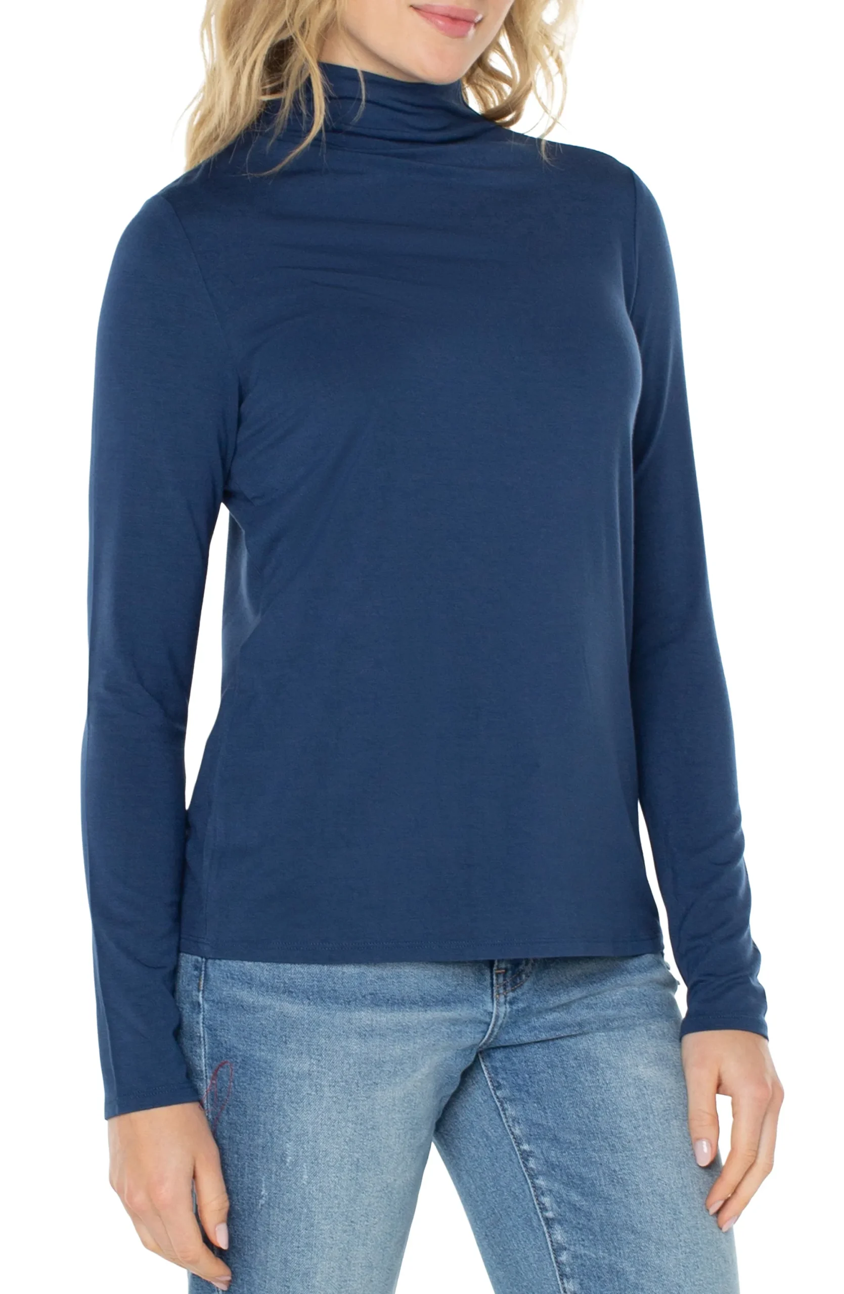 Tees-Liverpool Los Angeles MOCK NECK LONG SLEEVE KNIT TOP Nightskyblue
