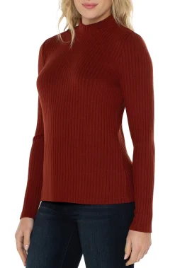 Tees-Liverpool Los Angeles MOCK NECK LONG SLEEVE KNIT TOP Deepcinnamon