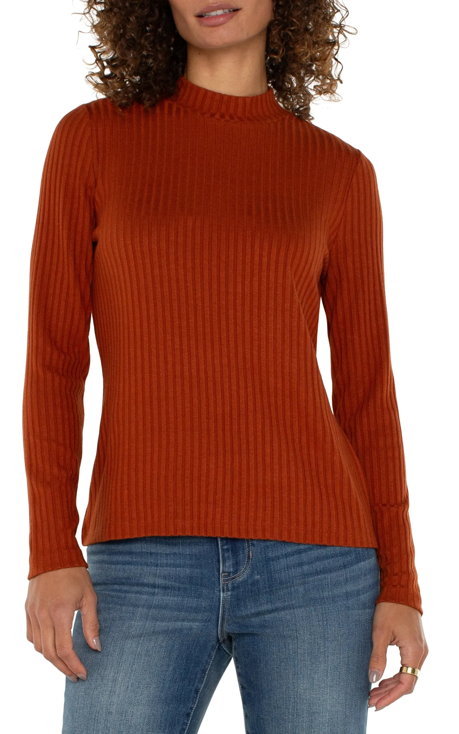 Tees-Liverpool Los Angeles MOCK NECK LONG SLEEVE KNIT TOP Cedar