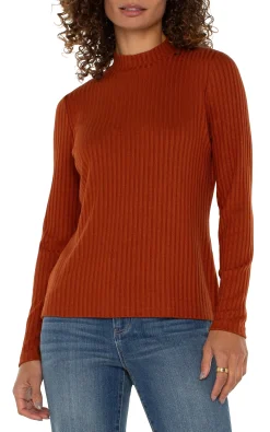 Tees-Liverpool Los Angeles MOCK NECK LONG SLEEVE KNIT TOP Cedar