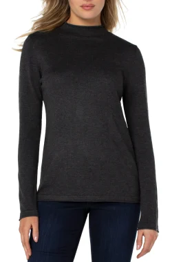 Sweaters-Liverpool Los Angeles MOCK NECK ROLLED HEM LONG SLEEVE SWEATER Charcoalgrey
