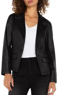 Jackets-Liverpool Los Angeles NOTCH COLLAR ONE BUTTON BLAZER Coatedblack