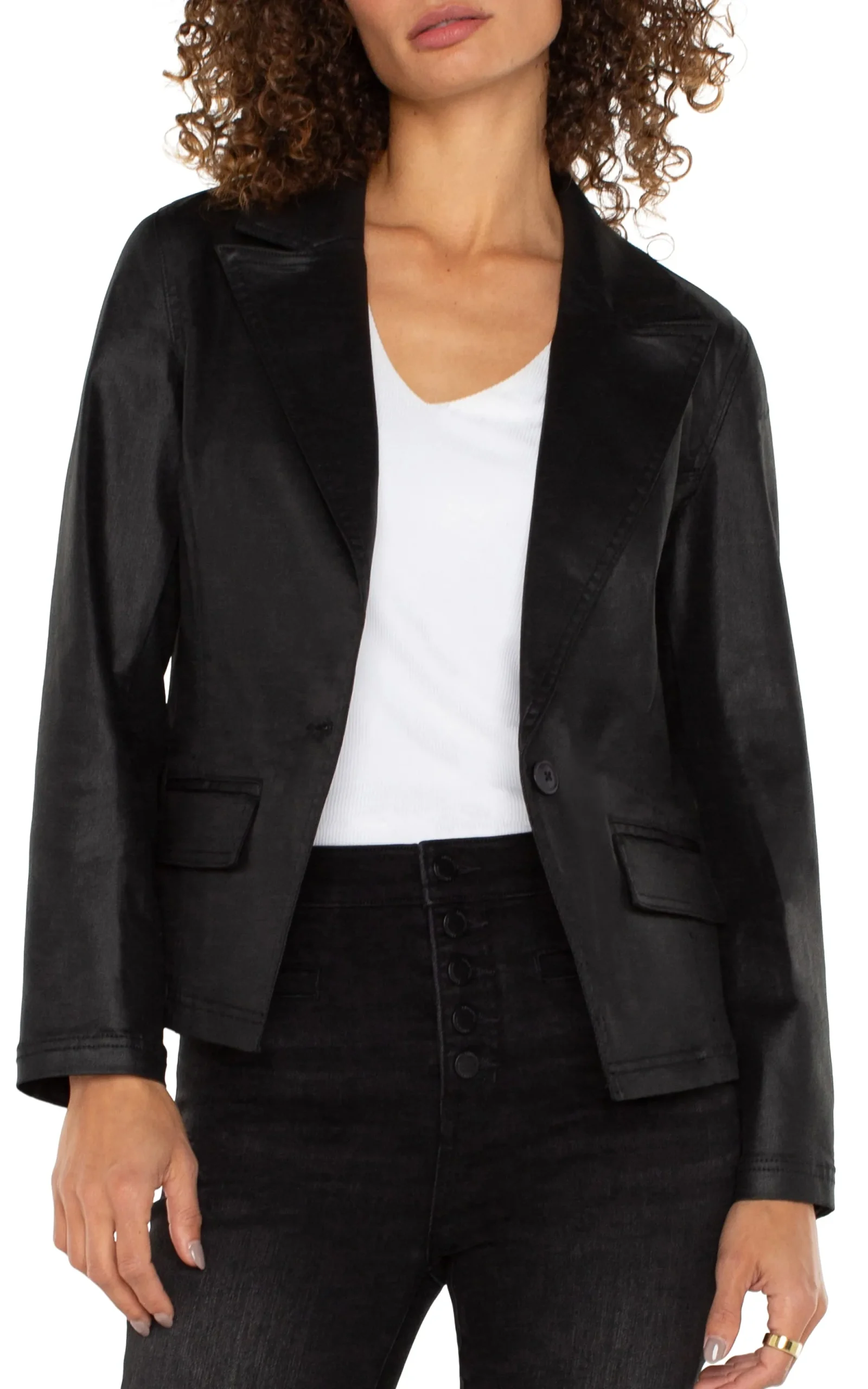 Jackets-Liverpool Los Angeles NOTCH COLLAR ONE BUTTON BLAZER Coatedblack