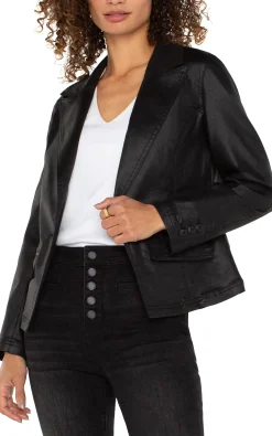 Jackets-Liverpool Los Angeles NOTCH COLLAR ONE BUTTON BLAZER Coatedblack