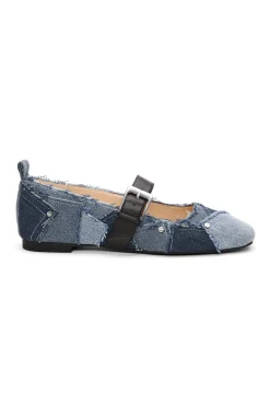 Flats-Liverpool Los Angeles OAKPARK PATCHWORK FRAYED DENIM BALLERINA FLAT Ltblueindigo