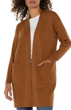 Sweaters-Liverpool Los Angeles OPEN FRONT CARDIGAN SWEATER Turmeric