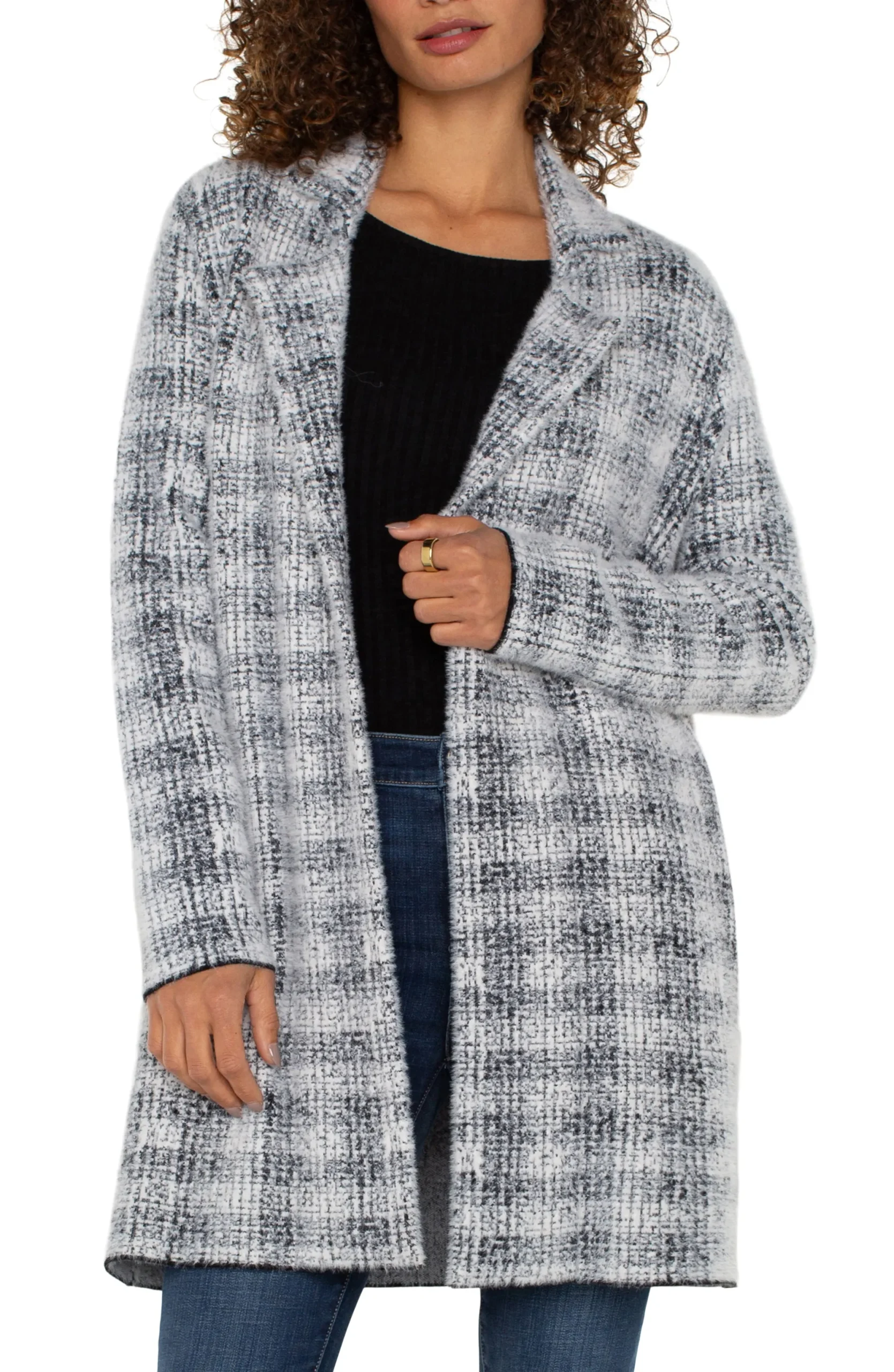 Coatigans-Liverpool Los Angeles OPEN FRONT COATIGAN SWEATER Greywhiteplaid
