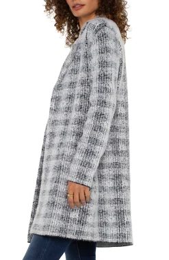 Coatigans-Liverpool Los Angeles OPEN FRONT COATIGAN SWEATER Greywhiteplaid