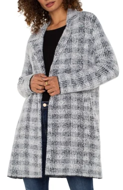Coatigans-Liverpool Los Angeles OPEN FRONT COATIGAN SWEATER Greywhiteplaid