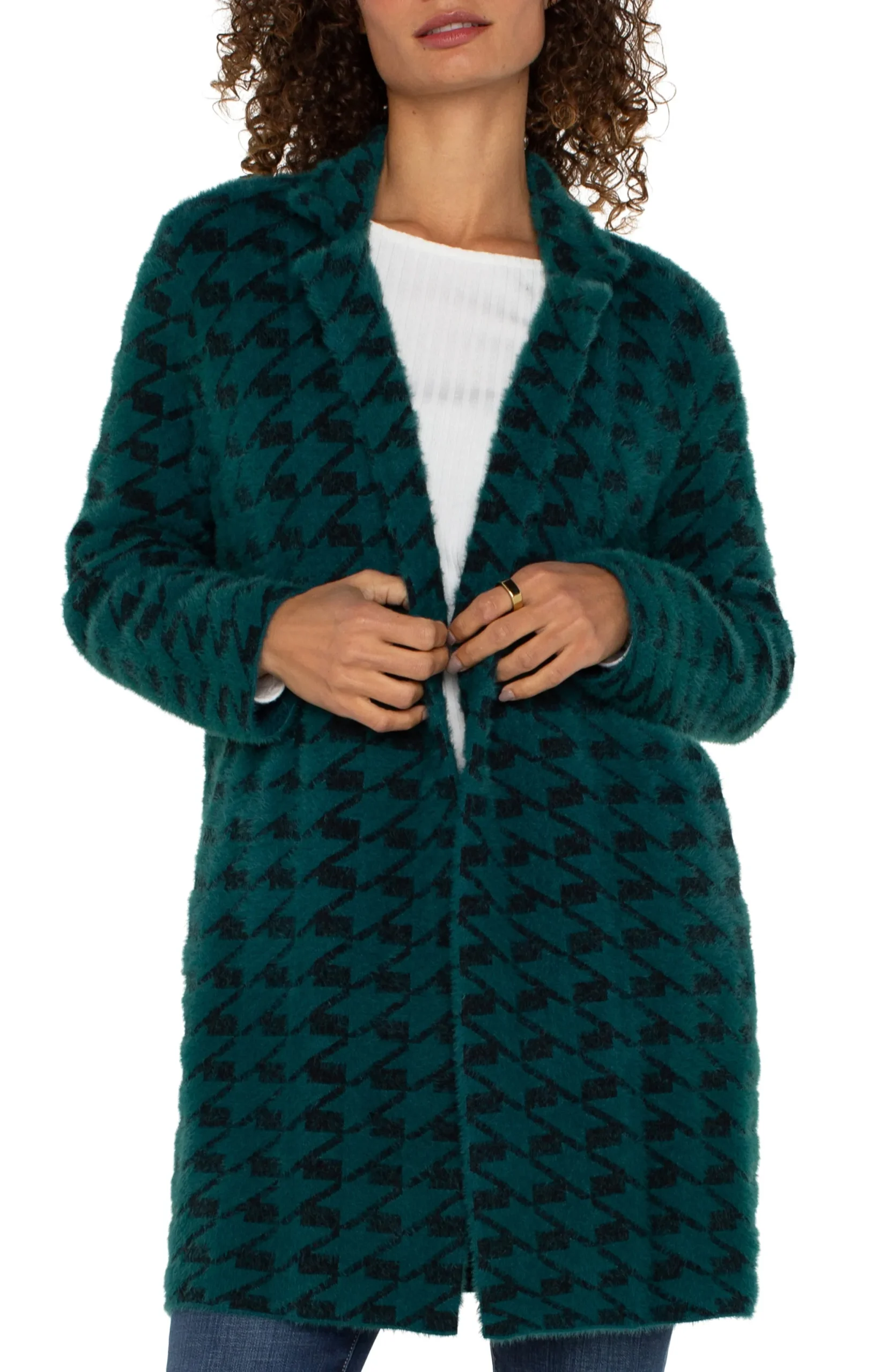 Coatigans-Liverpool Los Angeles OPEN FRONT COATIGAN SWEATER Darkforesthoundstooth