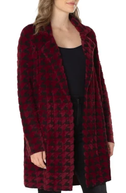 Coatigans-Liverpool Los Angeles OPEN FRONT COATIGAN SWEATER Burgundyblackhoundstooth