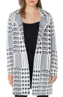 Coatigans-Liverpool Los Angeles OPEN FRONT COATIGAN SWEATER Blackwhitemixedplaid