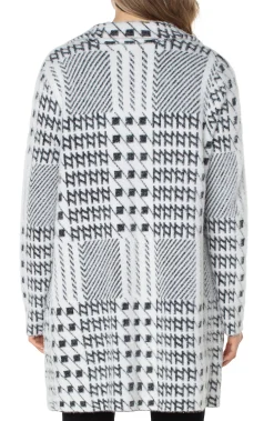 Coatigans-Liverpool Los Angeles OPEN FRONT COATIGAN SWEATER Blackwhitemixedplaid