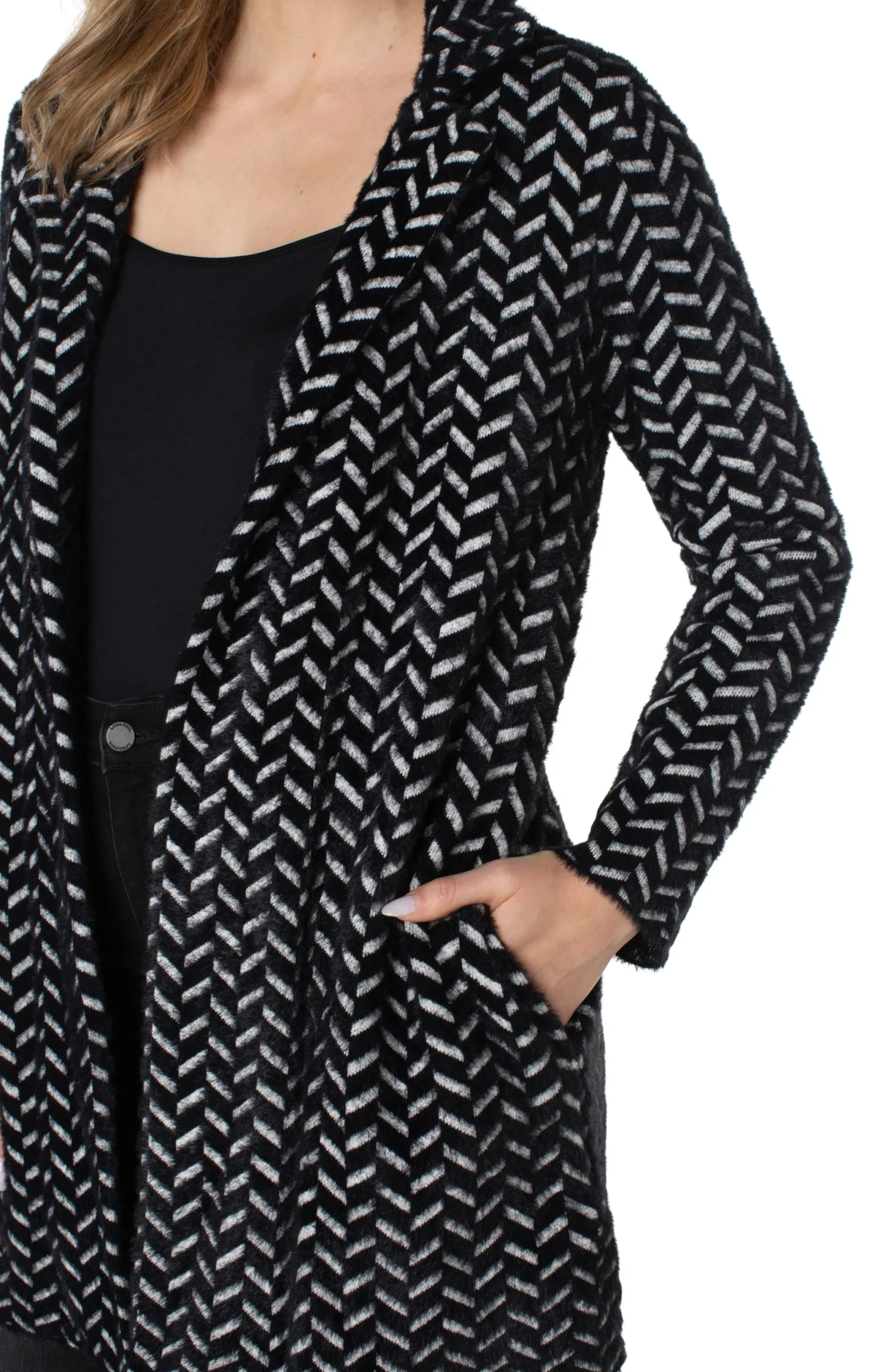 Jackets|Coatigans-Liverpool Los Angeles OPEN FRONT COATIGAN SWEATER Blackherringbone