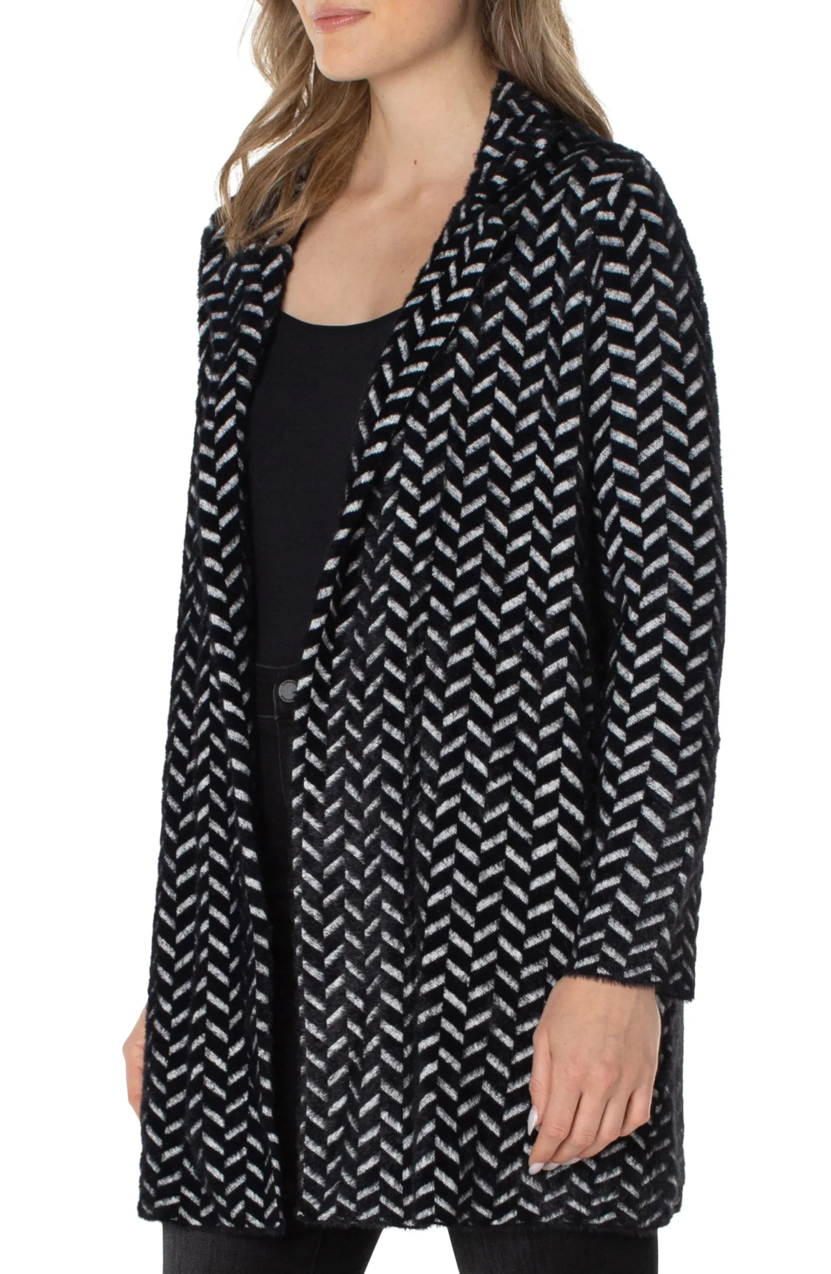 Jackets|Coatigans-Liverpool Los Angeles OPEN FRONT COATIGAN SWEATER Blackherringbone