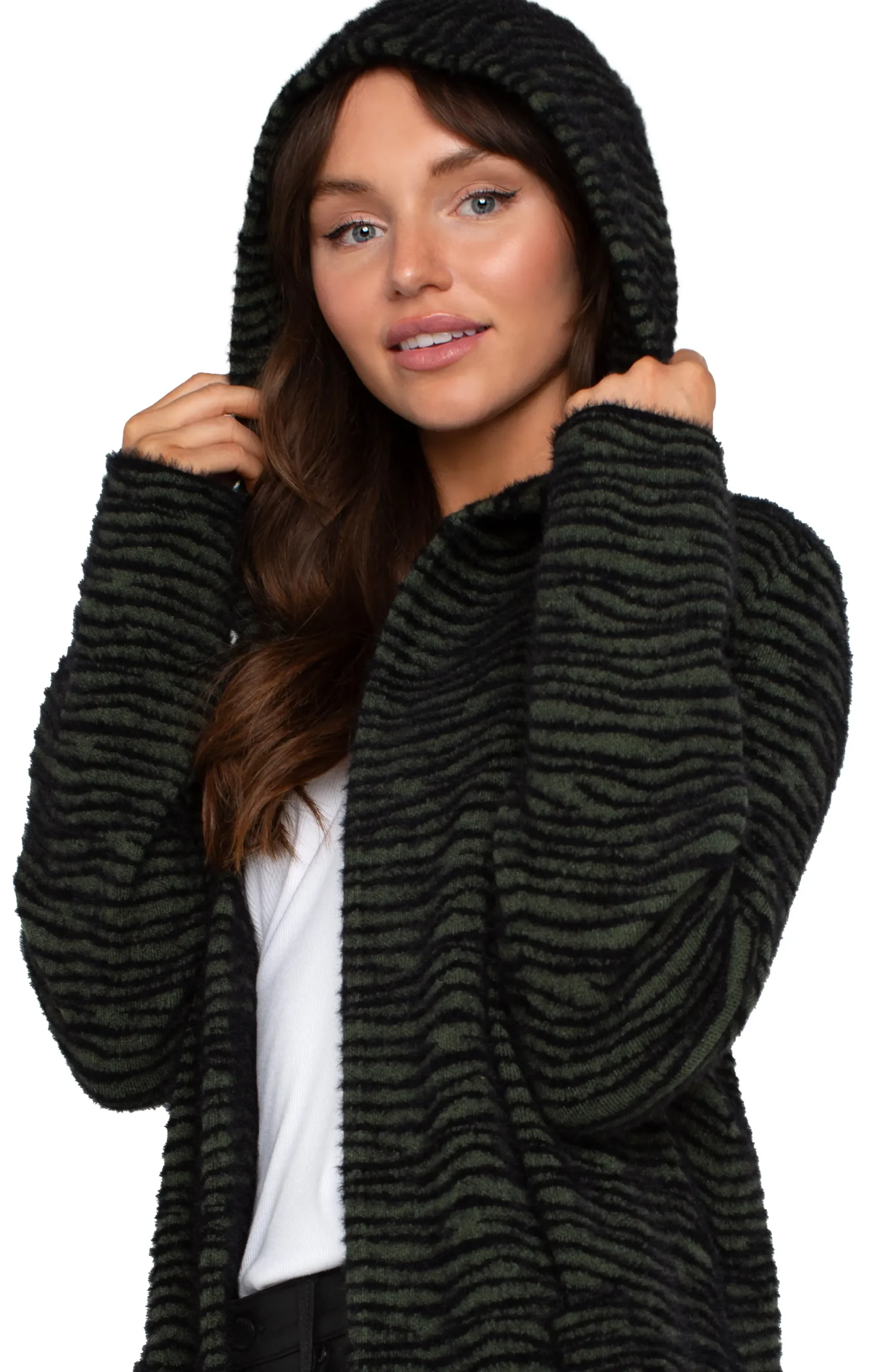 Coatigans|Sweaters-Liverpool Los Angeles OPEN FRONT COATIGAN SWEATER Darkolivestripe