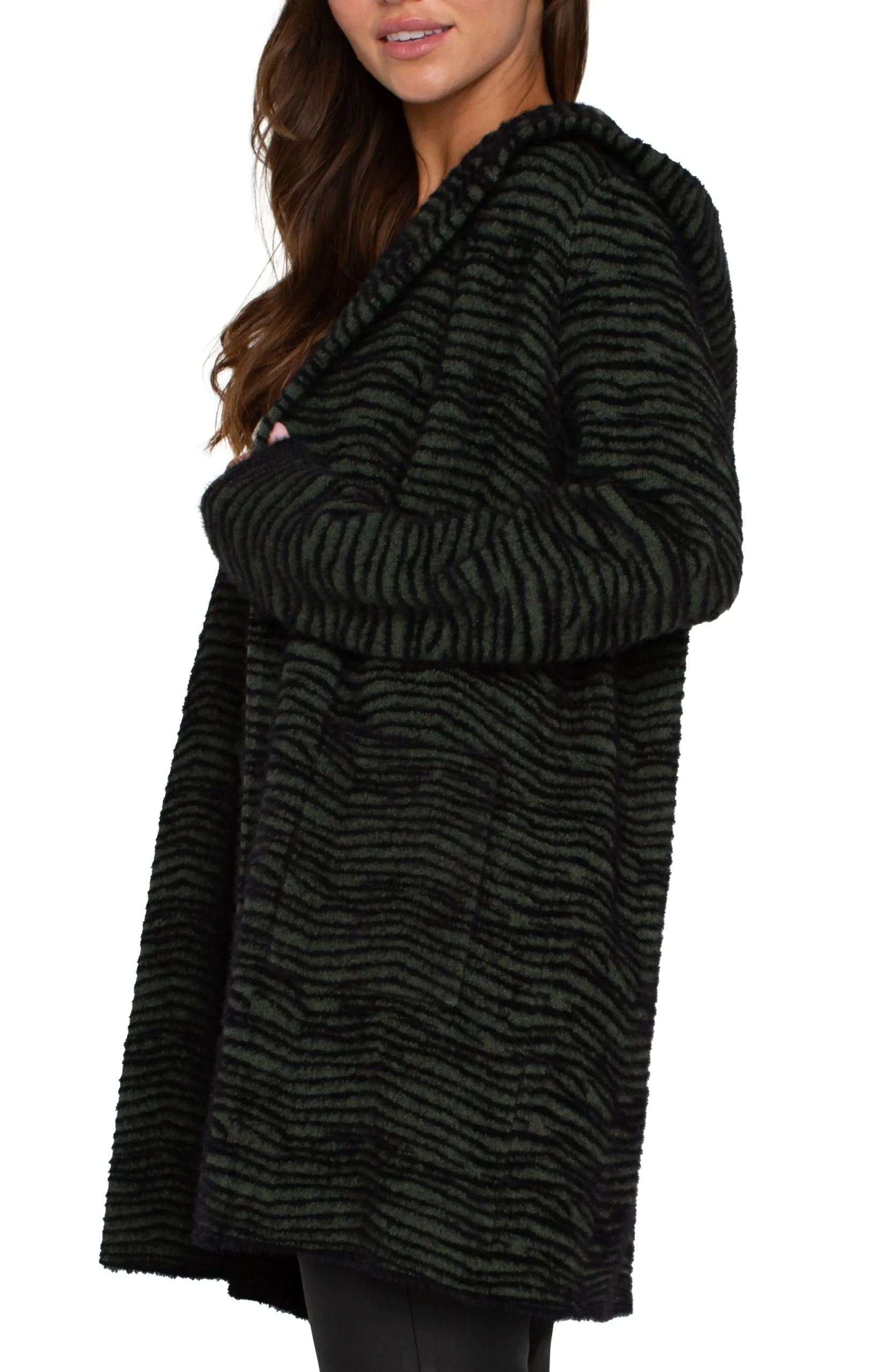 Coatigans|Sweaters-Liverpool Los Angeles OPEN FRONT COATIGAN SWEATER Darkolivestripe