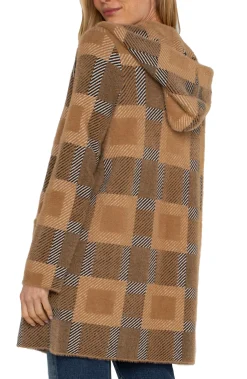 Coatigans-Liverpool Los Angeles OPEN FRONT COATIGAN SWEATER Camelcheck