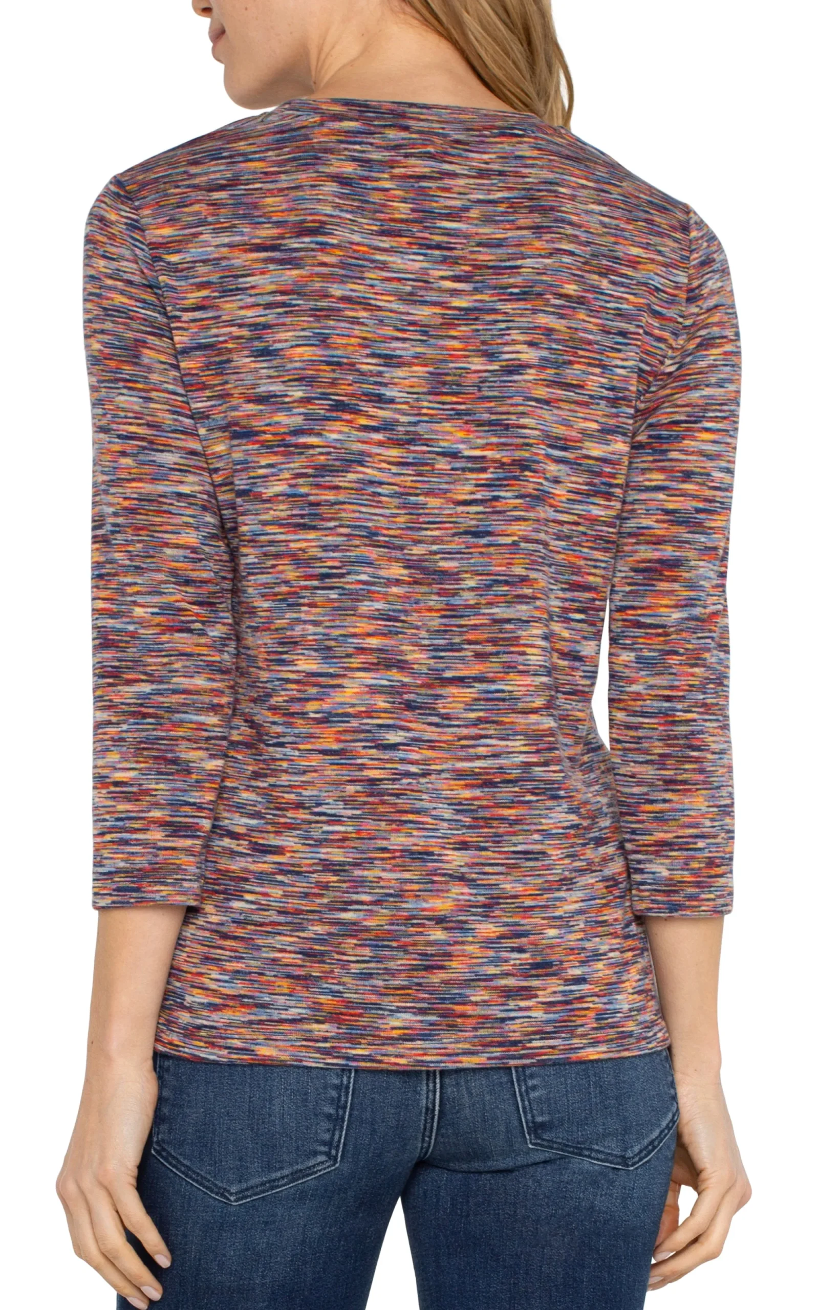 Tops-Liverpool Los Angeles PETITE 3/4 SLEEVE KNIT TOP WITH ASYMMETRIC TIE DETAIL Carnelianmulti