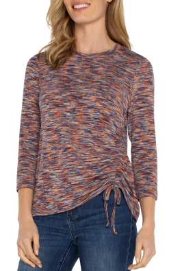 Tops-Liverpool Los Angeles PETITE 3/4 SLEEVE KNIT TOP WITH ASYMMETRIC TIE DETAIL Carnelianmulti