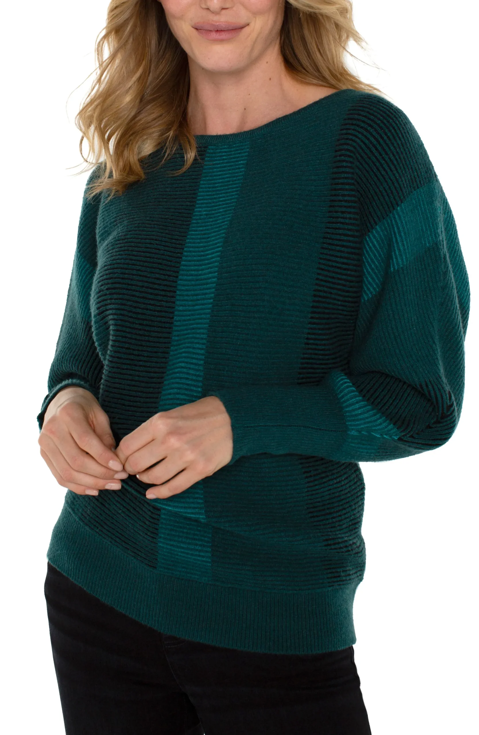 Tops-Liverpool Los Angeles PETITE BOAT NECK DOLMAN SWEATER Malachitemulti