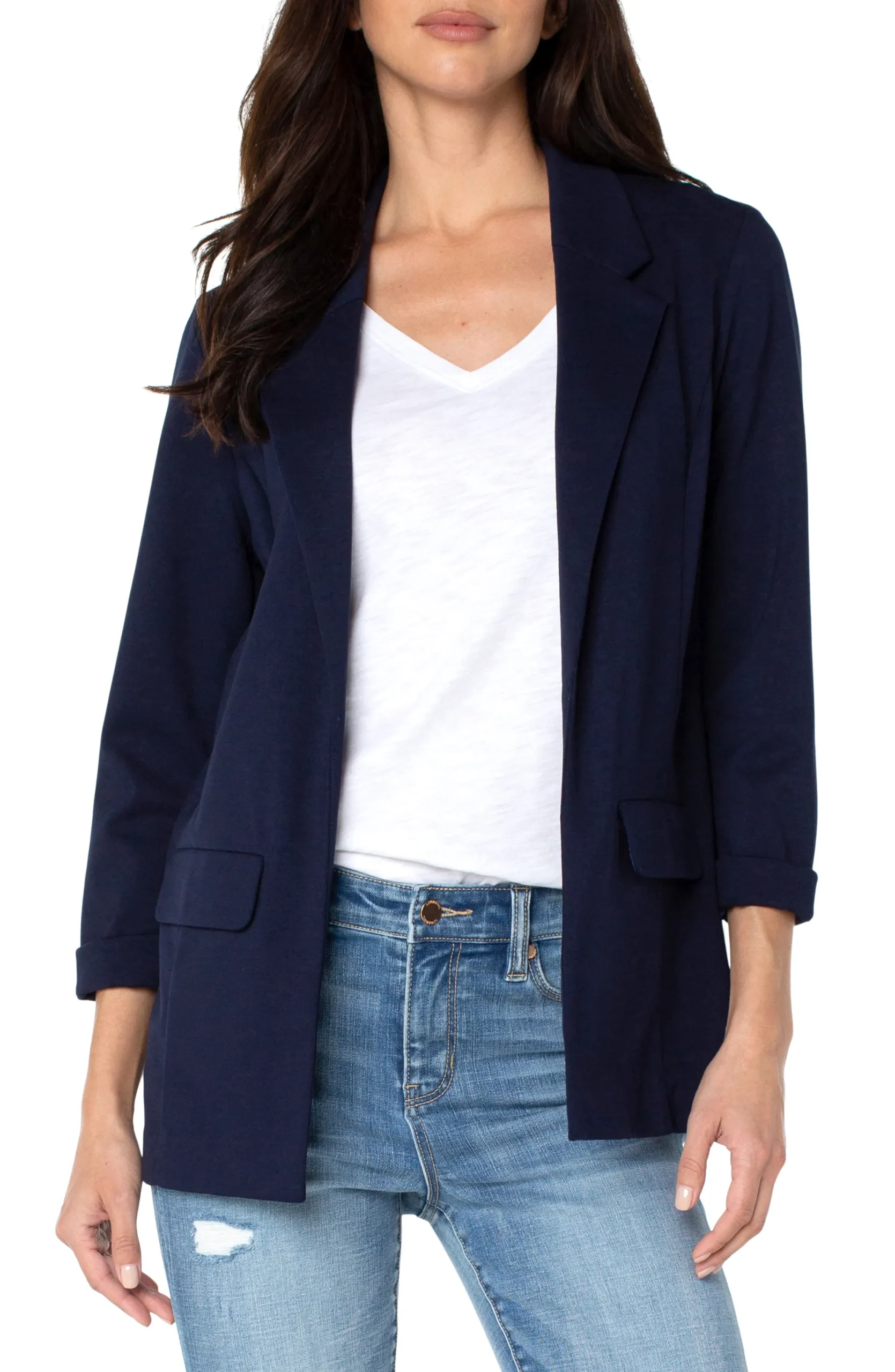 Jackets-Liverpool Los Angeles PETITE BOYFRIEND BLAZER WITH PRINCESS DARTS Cadetblue