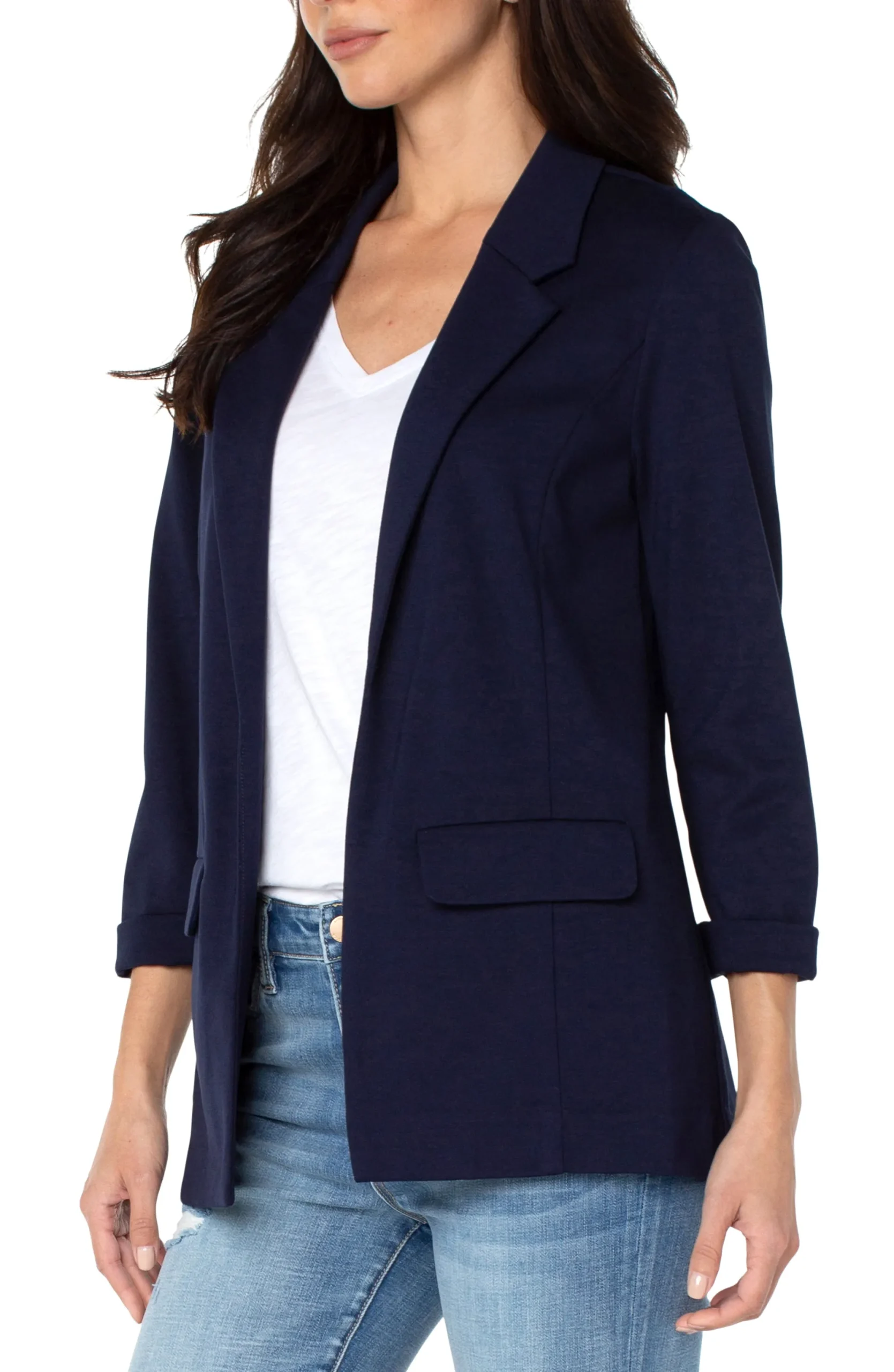 Jackets-Liverpool Los Angeles PETITE BOYFRIEND BLAZER WITH PRINCESS DARTS Cadetblue