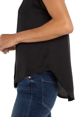 Tops-Liverpool Los Angeles PETITE BUTTON FRONT DOLMAN SLEEVE BLOUSE Black