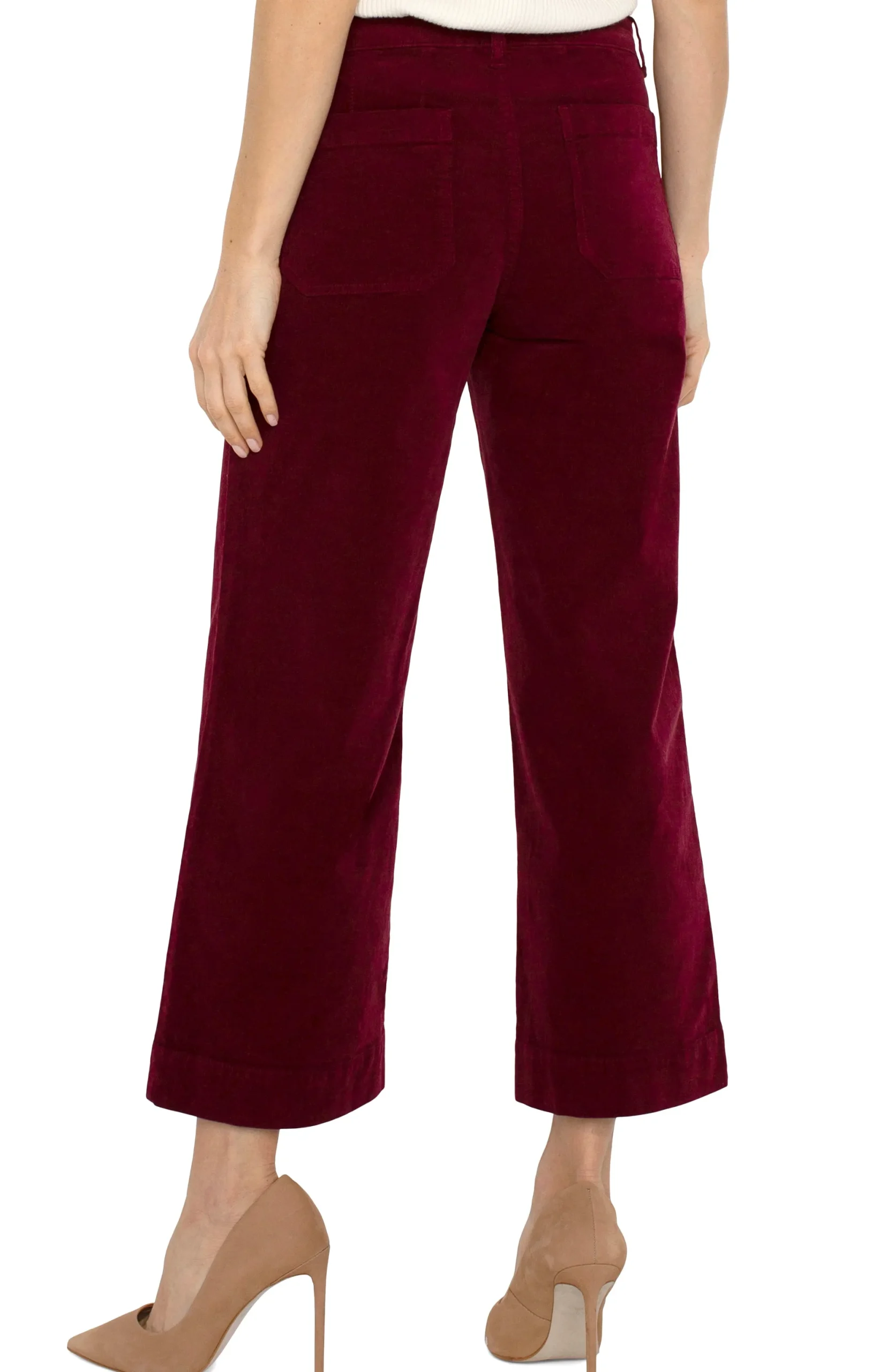 Pants-Liverpool Los Angeles PETITE CORDUROY CROP WIDE LEG Ruby