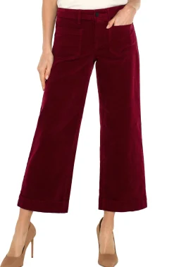 Pants-Liverpool Los Angeles PETITE CORDUROY CROP WIDE LEG Ruby