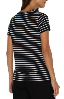 Tops-Liverpool Los Angeles PETITE CREW NECK KNIT TEE Blackwhitestripe