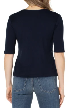 Tops-Liverpool Los Angeles PETITE DOUBLE LAYER V-NECK RIB KNIT TOP Darknavy