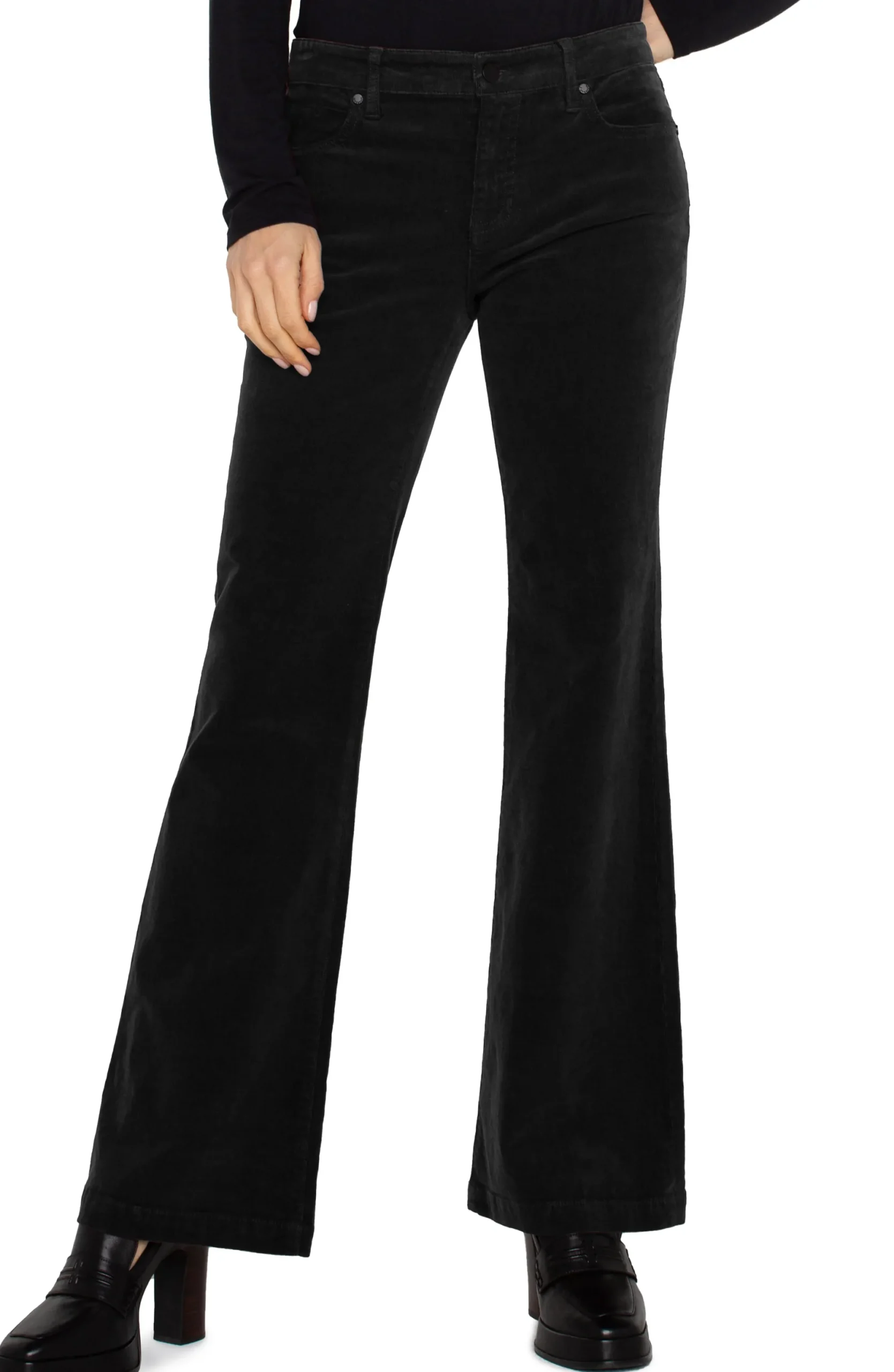Pants-Liverpool Los Angeles PETITE HANNAH FLARE CORDUROY Onyx