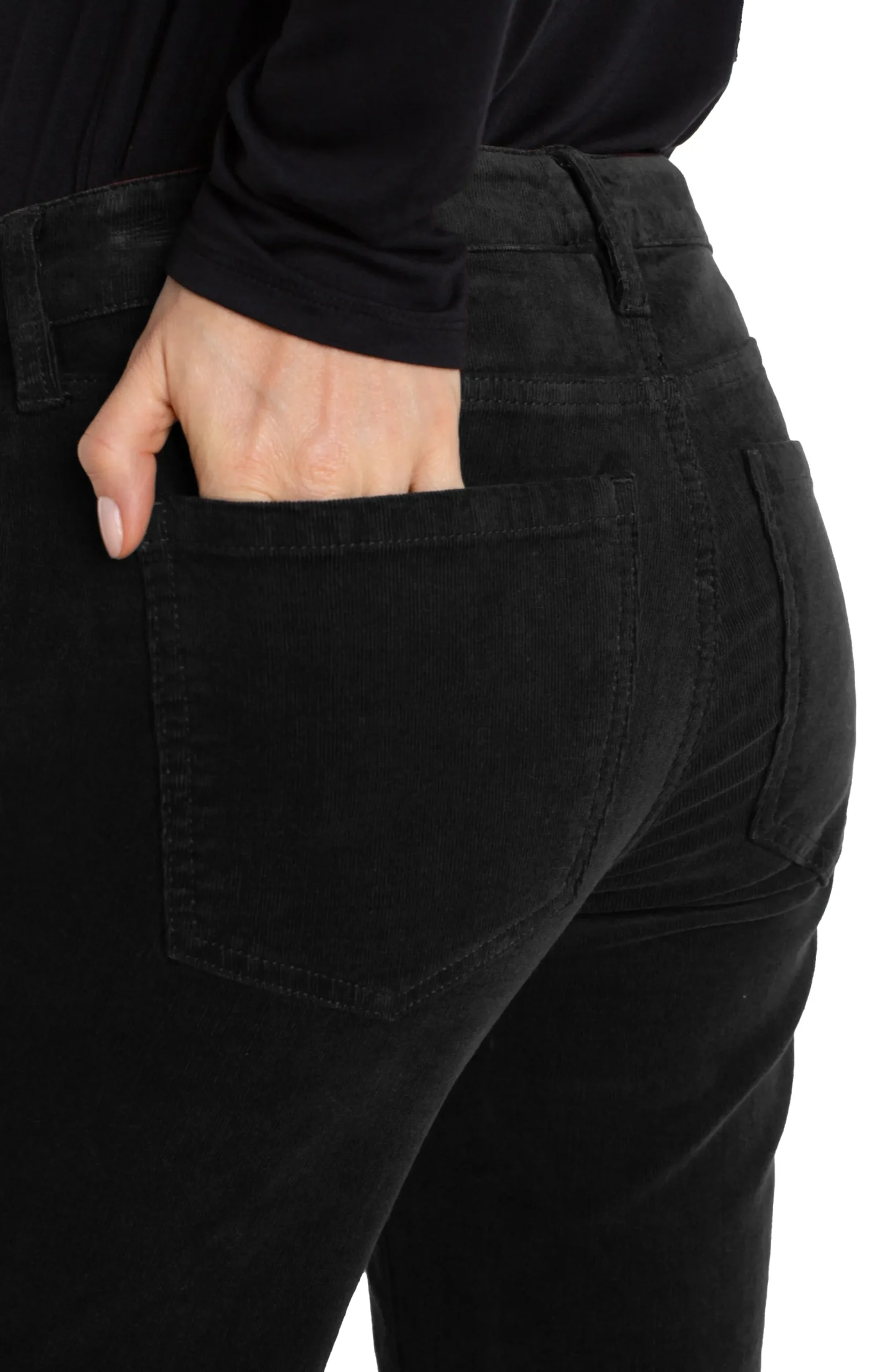 Pants-Liverpool Los Angeles PETITE HANNAH FLARE CORDUROY Onyx