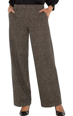 Pants-Liverpool Los Angeles PETITE KELSEY WIDE LEG TROUSER Blacktanherringbone