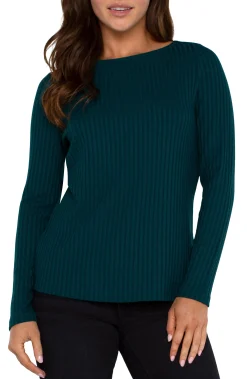 Tops-Liverpool Los Angeles PETITE LONG SLEEVE BOAT NECK KNIT TOP Darkforest