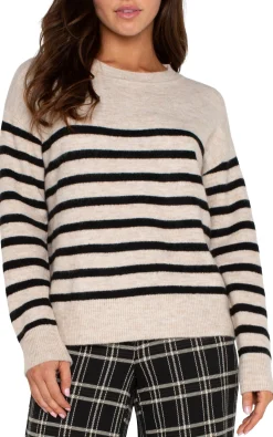 Tops-Liverpool Los Angeles PETITE LONG SLEEVE CREW NECK DROP SHOULDER SWEATER Oatmealheather