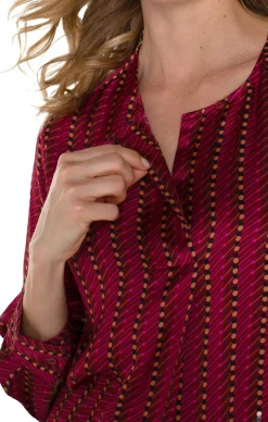 Tops-Liverpool Los Angeles PETITE LONG SLEEVE POPOVER WOVEN BLOUSE Rubydottedstripe