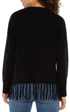 Tops-Liverpool Los Angeles PETITE LONG SLEEVE SEAMLESS SWEATER Black