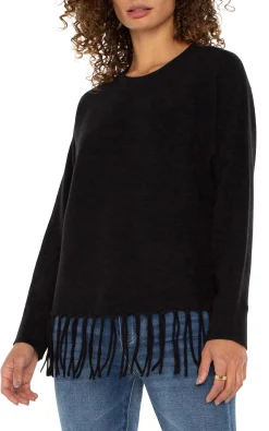Tops-Liverpool Los Angeles PETITE LONG SLEEVE SEAMLESS SWEATER Black